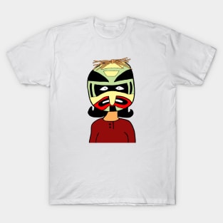 Linda wearing mask T-Shirt